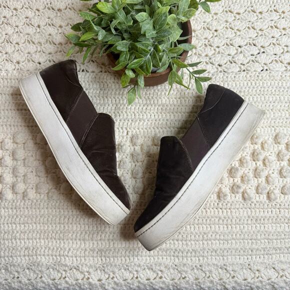 VINCE Women's Sz 10 Warren Velvet Platform Slip On Sneaker Shoes Chocolate Brown - Picture 3 of 15